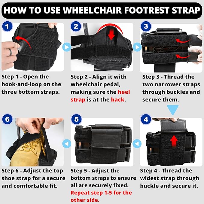 Wheelchair Footrest Strap, Adjustable Wheel Chair Shoe Holder to Secure Feet, Soft Wheelchair Foot Pedal Covers, Non-Slip Wheel Chair Foot Plate Pads, Comfort Cushion Accessories for Seniors