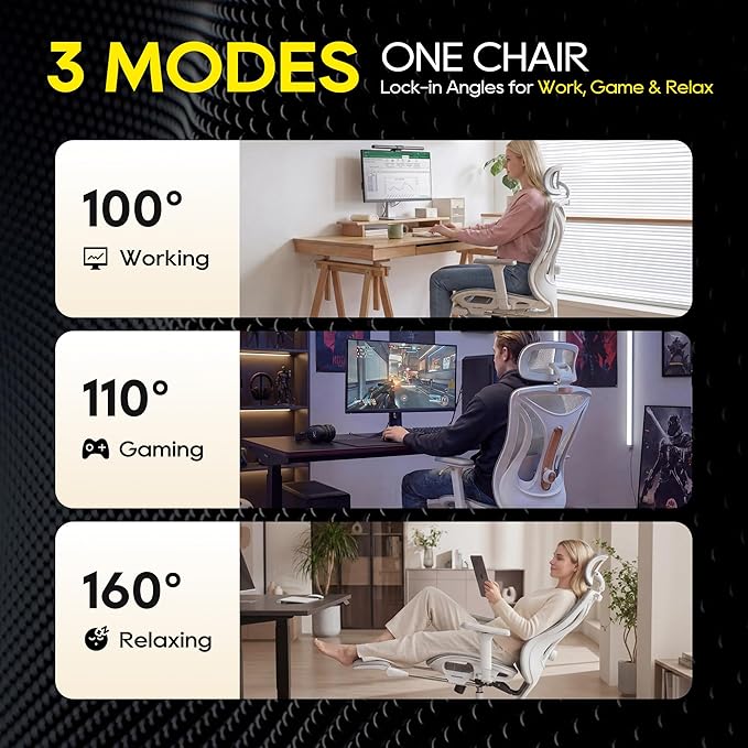 CYKOV Ergonomic Office Chair with Footrest - Adjustable Lumbar Support & Headrest, 90-160° Reclining Mesh Back Computer Chair - Home Office/Gaming, 350lbs Capacity (W-Grey, Mesh)