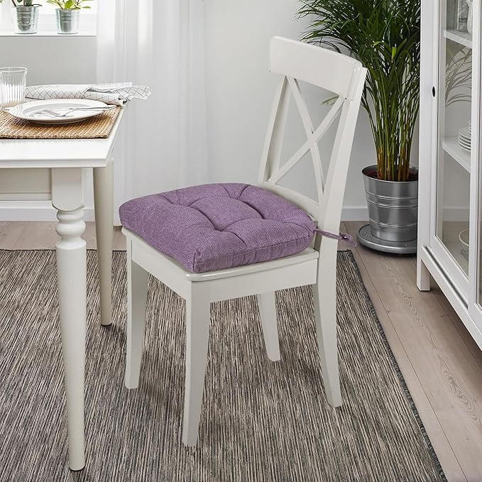 SQUARE MOON D-Shaped 3" Thick Chair Cushions, Chair Pads for Dining Chairs and Kitchen Chairs, Indoor Dining Room Seat Cushions with Ties, Machine Washable, 17" x 16" x 3", 4/Pack, Light Purple