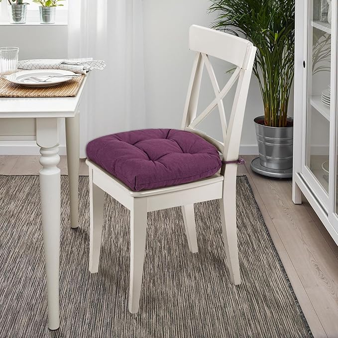 SQUARE MOON Chair Cushions for Dining Chairs, 3 Inch Thick Comfortable Kitchen Chair Pads, Dining Room Seat Cushions with Ties, Machine Washable, 17" x 16" x 3", 4/Pack, Purple