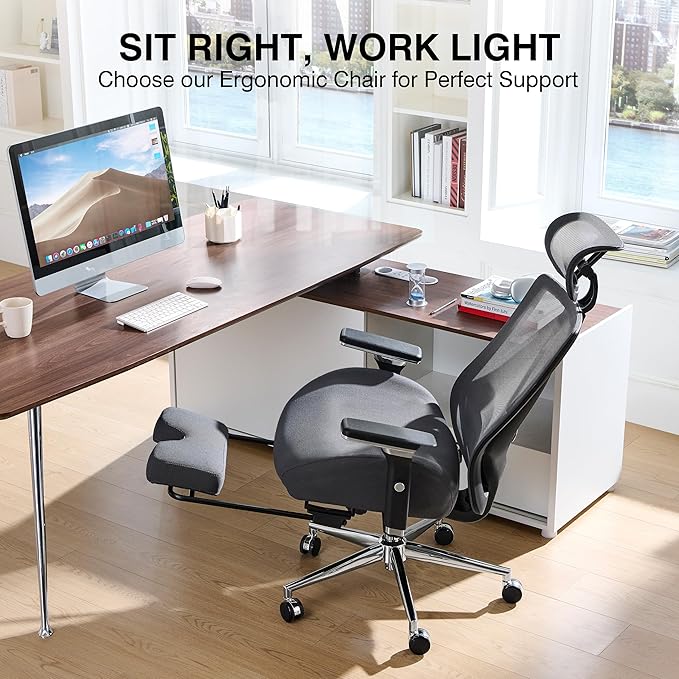 750lbs Big and Tall Office Chair with Wide Thick Seat Cushion,Ergonomic Mesh Chairs for Heavy People,Computer Desk Chair with 4D Armrests,Adjustable Lumbar Support for Long Hours Daliy Work,Grey