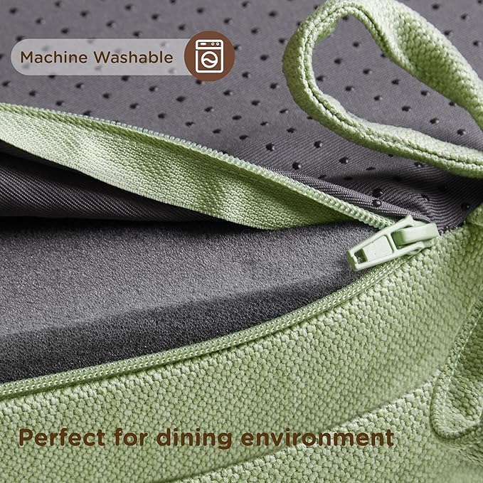 Codi Dining Chair Cushions 4 Pack, Thick Chairs Pads for Indoor Kitchen Room - Washable, Non-Slip Memory Foam Seat Cushion with Ties, 16.5"x16.5"x 3.5", Set of 4, Sage New