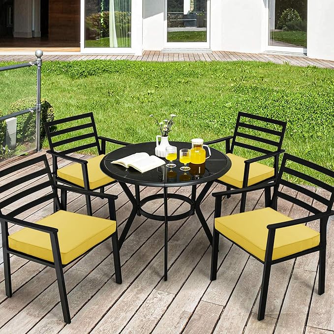 Outdoor Chair Cushions 18.5x16 Inch Waterproof Patio Chair Cushions with Tie Color Fastness Thick Outdoor Seat Cushion for Patio Furniture Yellow Set of 4