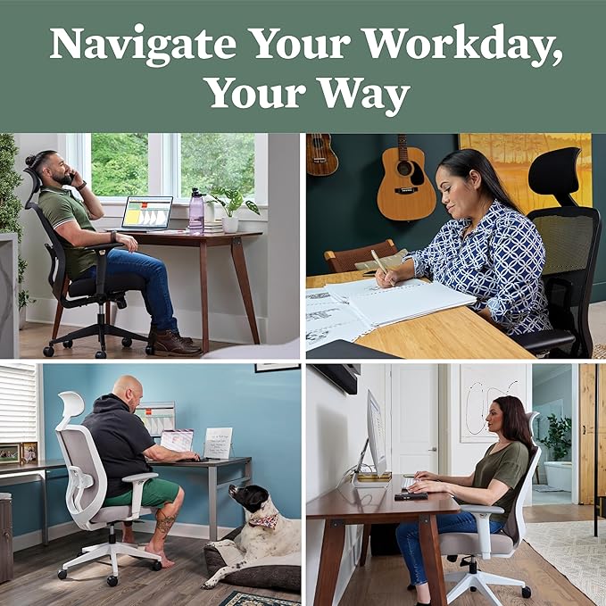 HON Altern Ergonomic Office Chair with Headrest, Arms, Wheels, Foam Cushion Seat, Mid Back Home Office Desk Chair Comfy, Gaming Chair, Height Adjustable Arms, Synchro-Tilt, Black Frame, Peacock