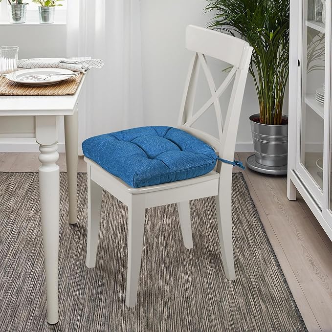 SQUARE MOON D-Shaped 3" Thick Chair Cushions, Chair Pads for Dining Chairs and Kitchen Chairs, Indoor Dining Room Seat Cushions with Ties, Machine Washable, 17" x 16" x 3", 4/Pack, Blue