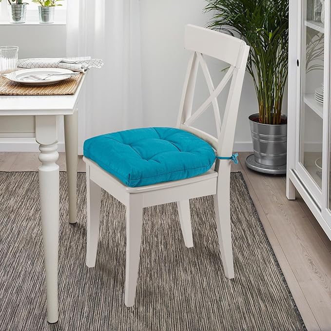 SQUARE MOON Chair Cushions for Dining Chairs, 3 Inch Thick Comfortable Kitchen Chair Pads, Dining Room Seat Cushions with Ties, Machine Washable, 17" x 16" x 3", 4/Pack, Lake Blue