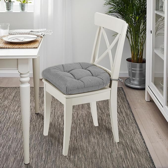 SQUARE MOON Chair Cushions for Dining Chairs, 3 Inch Thick Comfortable Kitchen Chair Pads, Dining Room Seat Cushions with Ties, Machine Washable, 17" x 16" x 3", 4/Pack, Light Grey