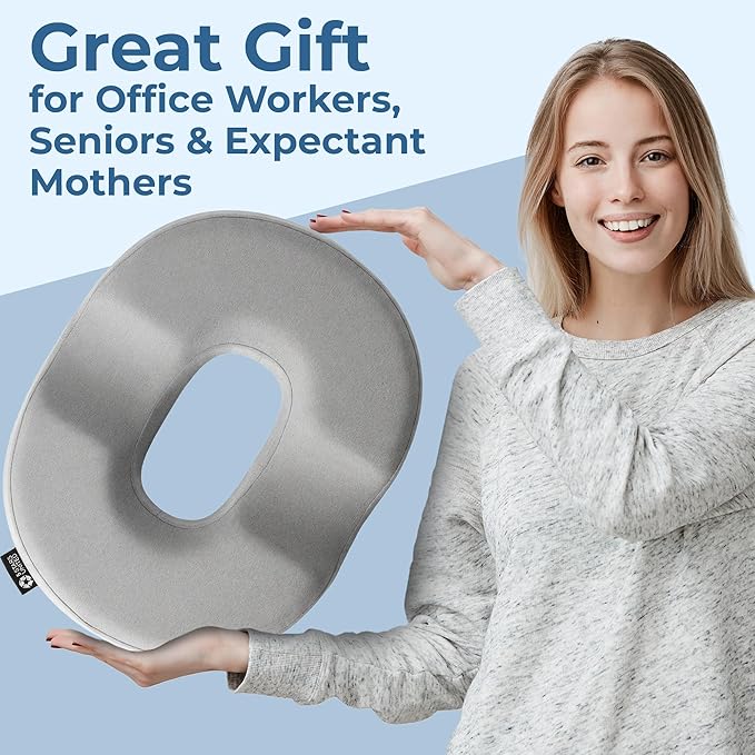 5 STARS UNITED Donut Pillow Hemorrhoid Tailbone Cushion โ Large Floor Cushion for Pain Relief โ Coccyx, Prostate, Sciatica, Pelvic Floor, Pressure Sores, Pregnancy, Postpartum Recovery, Light Gray