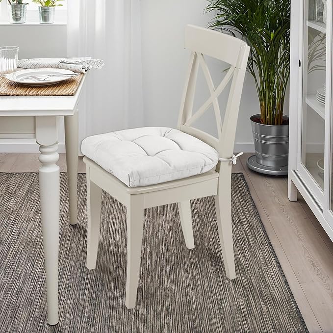 SQUARE MOON Chair Cushions for Dining Chairs, 3 Inch Thick Comfortable Kitchen Chair Pads, Dining Room Seat Cushions with Ties, Machine Washable, 17" x 16" x 3", 4/Pack, White