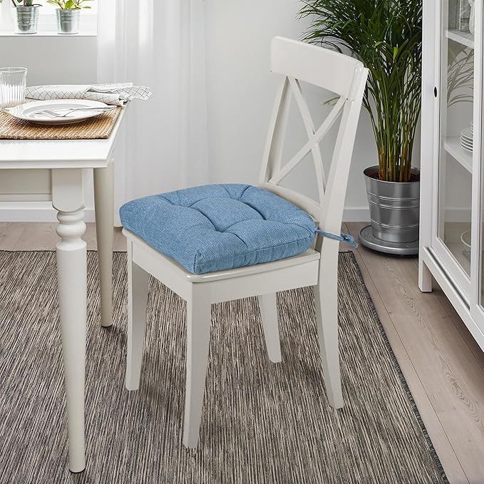 SQUARE MOON D-Shaped 3" Thick Chair Cushions, Chair Pads for Dining Chairs and Kitchen Chairs, Indoor Dining Room Seat Cushions with Ties, Machine Washable, 17" x 16" x 3", 4/Pack, Light Blue