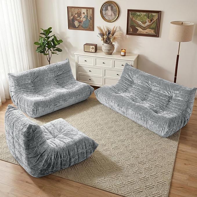 HABUTWAY Bean Bag Chair, Giant Bean Bag Chairs for Adults, 3 Seater Fireside Chair, Lazy Large Floor Bean Bag Sofa for Living Room, Bedroom, Dorm, Office (Light Grey)