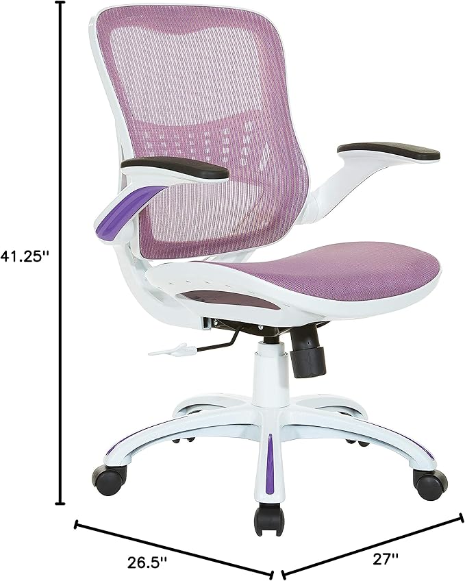 OSP Home Furnishings Riley Ventilated Manager's Office Desk Chair with Breathable Mesh Seat and Back, White Base with Purple