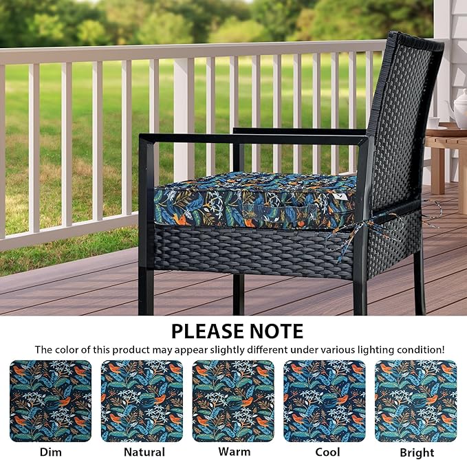 IPYNBAP Outdoor Chair Cushions Set of 4 -Waterproof Outdoor Seat Cushions for Patio Furniture, Patio Chair Cushion with Handle and Ties, Out Door Chair Pads,17x16x2-Square, Black Nightingale