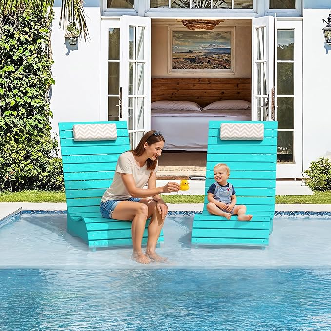 HDPS Pool Lounge Chairs Set of 2, Use in Pools Lounge Chairs up to 10-Inches of Water, Chaise Chairs with Headrest, Lounge Chair Outdoor, Fade-Resistant Pool Lounger for Deck