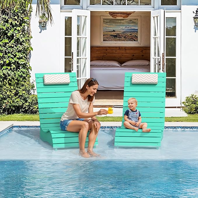 HDPS Pool Lounge Chairs Set of 2, Use in Pools Lounge Chairs up to 10-Inches of Water, Chaise Chairs with Headrest, Lounge Chair Outdoor, Fade-Resistant Pool Lounger for Deck