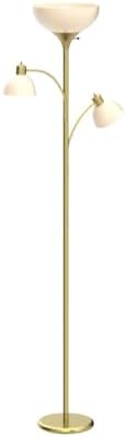 Brightech Sky Dome Double LED Floor lamp, Torchiere Super Bright Floor Lamp with 2 Reading Lamps for Living Rooms & Offices - Dimmable Tall Standing Lamp for Bedroom Reading - Tall Brass Pole