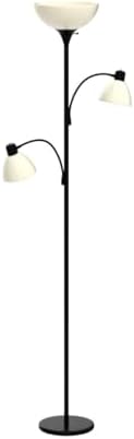 Brightech Sky Dome Double LED Floor Lamp, Torchiere Super Bright Floor Lamp with 2 Reading Lamps for Living Rooms & Offices - Dimmable Tall Standing Lamp for Bedroom Reading - Tall Black Pole
