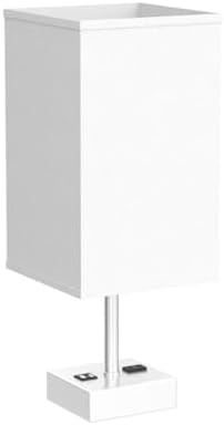 Dott Arts Touch Control Bedside Lamp, 3 Way Dimmable Nightstand Lamp with 2 USB Ports & AC Outlet, Modern Style, White Fabric Shade