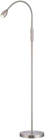 O’Bright Ray – Adjustable LED Beam Floor Lamp, Dimmable and Zoomable Spotlight, Flexible Gooseneck, Reading/Crafting Standing Lamp, Work Table Light, Brushed Nickel
