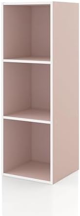 Homes: Inside + Out Apexa 3-Cube Storage Organizer Shelves, Stackable Wood Bookcase Fits Cubby Bins for Organization, Dorm Teen Room Decor & Home Office, Light Pink