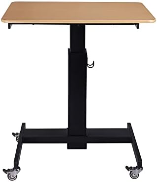Rocelco 28" Height Adjustable Mobile School Standing Desk - Quick Sit Stand Up Home Computer Workstation - Gas Spring Assist Office Laptop Riser Cart - Wood Grain (R MSD-28)