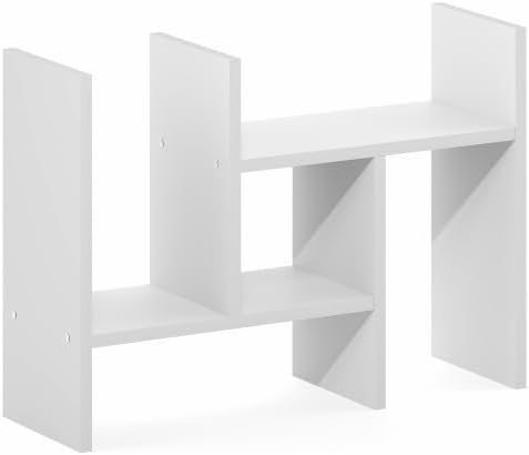 Furinno Classic Desk Organizer, Adjustable Desk Top Book Shelf, White