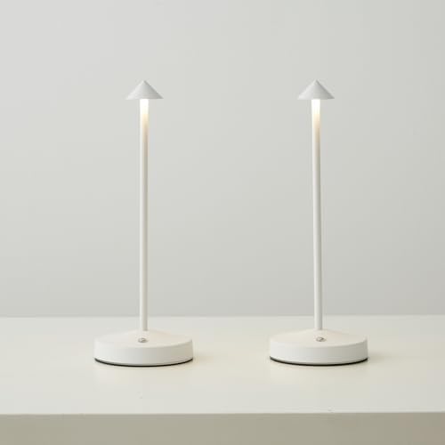 2 PACK Cordless Lamps,Battery Rechargeable Table Lamp,Portable Lamps,2 Level Brightness Dimmable Night Light,Minimalist Design,Cordless Table Lamps for Living Room/Restaurant/Couple Dinne(White)