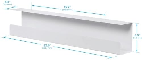 Monoprice Under Desk Cable Tray - Steel with Power Supply and Wire Management - Workstream Collection White