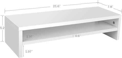 BEYGORM Monitor Stand Riser, White, 21.6 inch, 2 Tiers Wood Desk Shelf
