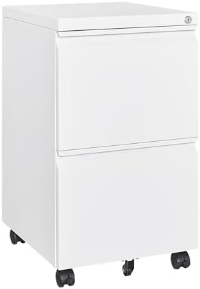 2 Drawer Mobile File Cabinet with Lock Steel Small Rolling File Cabinet Legal/Letter/A4 Size Under Desk Metal Filing Cabinet for Home Office Vertical Filing Cabinet Printer Stand Fully Assembled