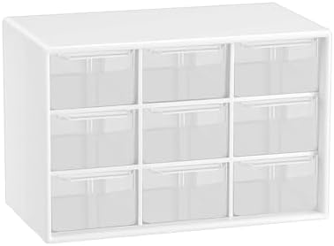 Small Drawer Organizer for Desk, 7.1" x 3. 8" x 4.6" Mini Desktop Drawer Organizer with 9 Clear Drawers, Plastic Desktop Craft Storage Box for Desk Office School Home (White)