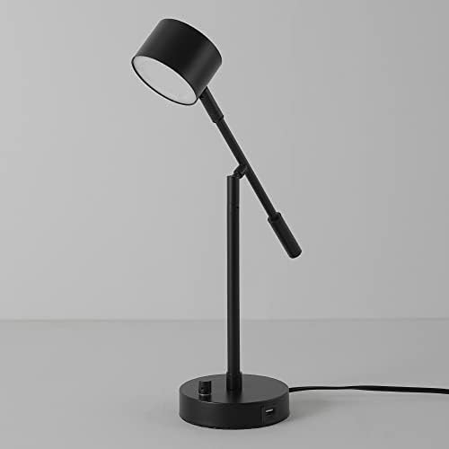Globe Electric 52271 Aristocrat 16" Integrated LED Swing Arm Desk Lamp, Matte Black, Dimmable On/Off Rotary Switch at Base, 2.1A USB Port