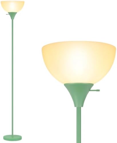 Coucrek Floor Lamp, LED Standing Lamps with White Plastic Shade, Corner Floor Lights for Living Room Bedroom, Rotary Switch, Bulb not Included, Green
