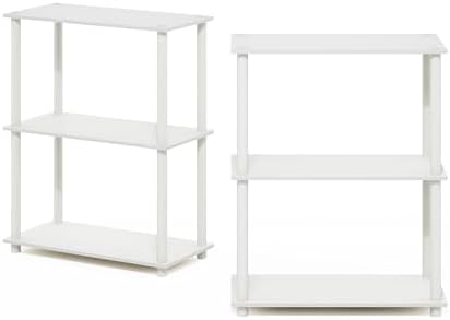 Furinno Turn-N-Tube Storage Shelves Set of 2, 3-Tier Book Shelf, Corner Shelf, Toolless Open Shelves, for Organization and Storage, Living Room, Garage, Home Office, White