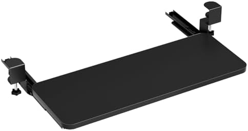 diowewea No-Drill Under-Desk Keyboard Tray, Tray with Adjustable C Clamp, Drawer Desk Extender, Pull Out Keyboard Holder, Black Black
