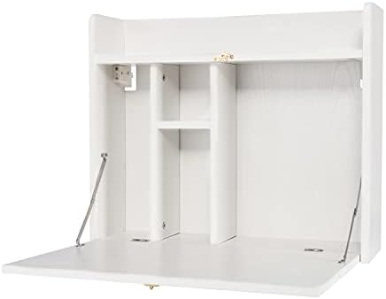 YUSING Wall Mounted Table, Multifunctional Fold Down Wall Mounted Laptop Computer Desk with Storage Compartments for Home, Office, White