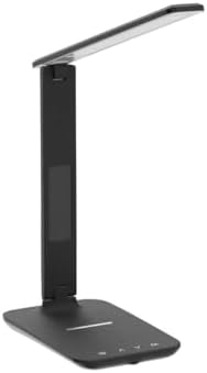 LED Desk Lamp with Wireless Charger, Suitable for Home, Office Dimmable, with USB Charging Port, Built-in Clock, Calendar, Thermometer and Automatic Timing Reading Desk Lamp.