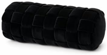 Soft Cylinder Lumbar Pillow, 15.7 x 5.9 Inch Hand-Woven Velvet Neck Roll Pillow, Polyester Fiber Filled for Neck Back Leg Relaxation, Decorative Throw for Couch Sofa Bed Office (Black)
