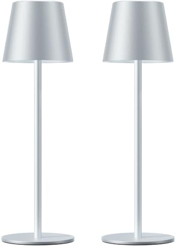 Kakanuo Silver Grey Cordless Lamp Rechargeable - 2 Pack 5000mAH Battery Operated Table Lamp for Counter, 3 Color Stepless Dimming Wireless Lamp for Dining Kitchen, Outdoor Patio, Touch Control