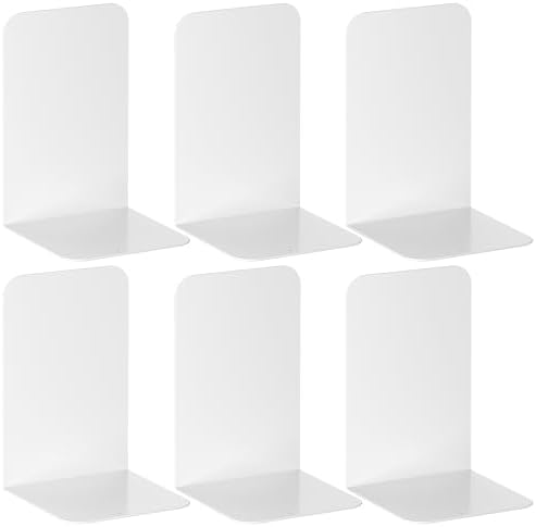 VFINE Bookends 3 Pairs, White Metal Book Ends, Bookends for Shelves, Book Stopper for Heavy Books, Book Dividers for Home Office