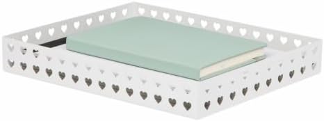 Mind Reader Paper Tray, Metal Letter Size Document Organizer with Heart Cutout Design, Desktop Paper Storage, Non-Skid Base, White