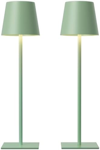 Kakanuo Green Cordless Rechargeable Table Lamp, 2 Pack Portable Desk Lamp with 5000mAh Battery, Touch Control Stepless Dimming, Wireless Night Light for Dining, Outdoor Camping