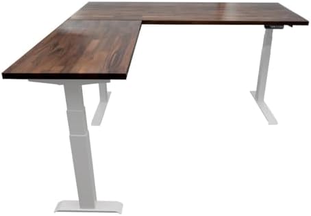 S STAND UP DESK STORE Triple Motor Electric L-Shaped Corner Standing Desk with EZ Assemble Frame (White Frame/Solid Walnut Top, 71 W x 71 inch D