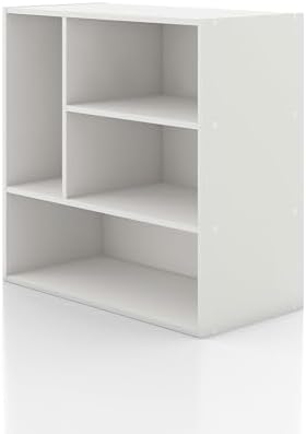Homes: Inside + Out Apexa 4-Vertical Storage Organizer Shelves, Stackable Wood Bookcase for Organization, Dorm Teen Room Decor & Home Office, White