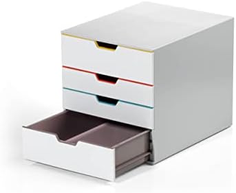 Durable Varicolor Drawer Organizer, 4 Color Coded Drawers, White