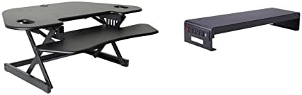 Rocelco 46" Height Adjustable Corner Standing Desk Converter with AC Outlet USB Charger and Dual Stand - Tabletop Computer Riser Workstation - Large Keyboard Tray - Black (R CADRB-46-ACUSB-DMS)
