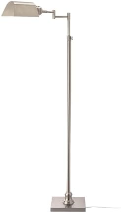 O’Bright Arcadia - Pharmacy Floor Lamp, Full Range Dimming, Swing Arm Task Lamp, E26 Socket, Bulb Replaceable, Adjustable Height 47” to 55”, 360° Rotatable Shade, All-Metal Design, Brushed Nickel