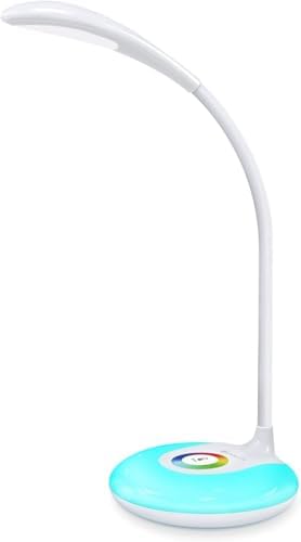 LED Desk Lamp with USB Charging Port, Eye-Caring Table Lamp with 3 Brightness Levels, Touch Control, Adjustable Gooseneck, Color Night Light for Office and Bedroom, Gift for Kids and Families