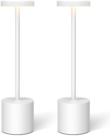 Swinerton White Rechargeable Cordless Table Lamps Set, 5000mAh Battery Powered Wireless Table Light, Portable LED Desk Lamp, 3 Color Dimmable Lighting for Restaurant Dining Patio Outdoor Bedroom