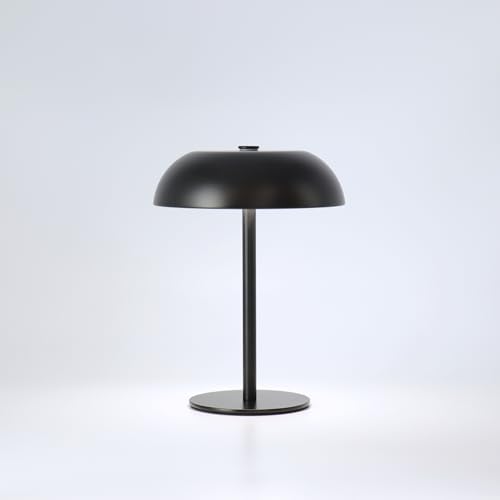 Cordless LED Mushroom Table Lamp, 5200mAh Battery, Dimmable 3 Color, Black
